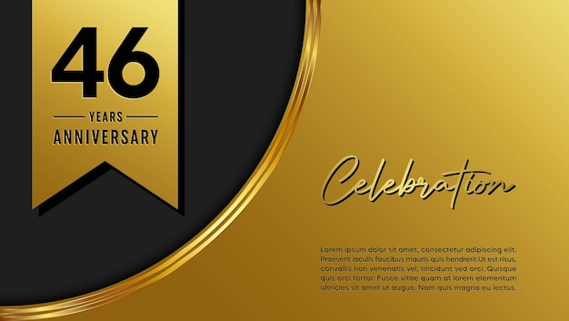 46e verjaardag sjabloonontwerp met gouden patroon en lint voor jubileumviering
