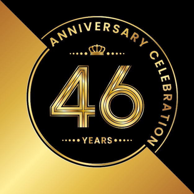 46th Anniversary Anniversary celebration logo design with golden number Logo Vector Template