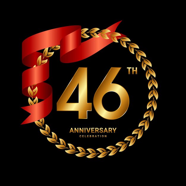 46th Anniversary Logo Design with Laurel Wreath and Red Ribbon Logo Vector Template