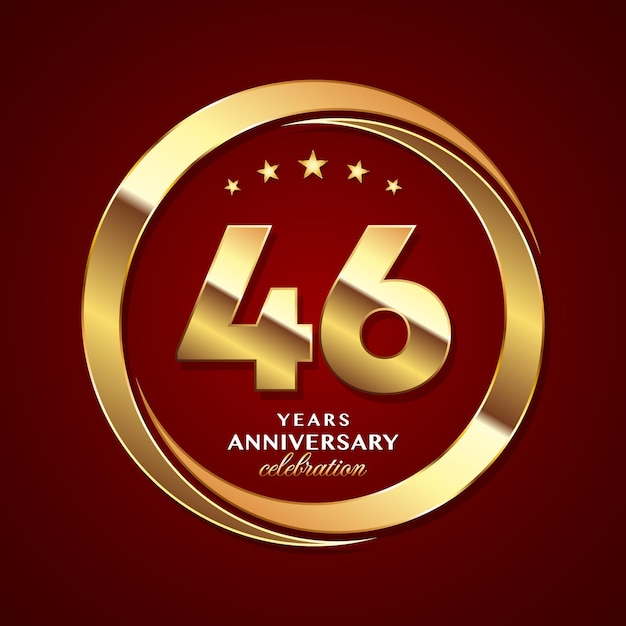 Дизайн логотипа 46-летия с блестящим золотым кольцом в стиле векторного шаблона логотипа