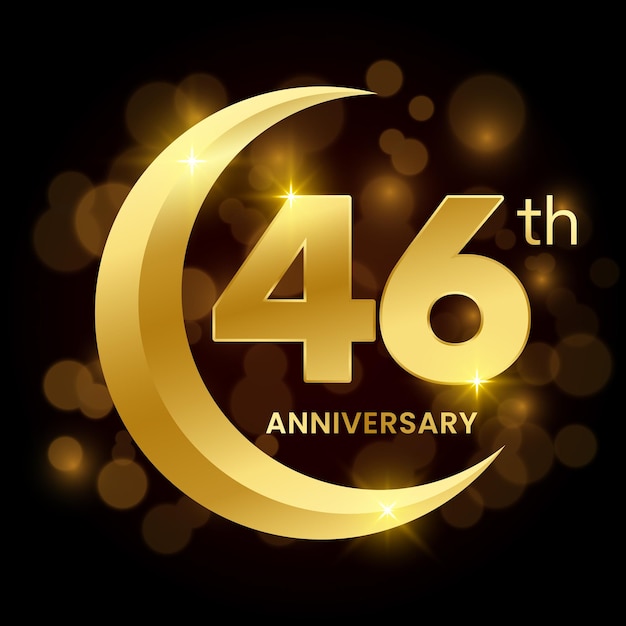 46th Anniversary Template Design with golden half moon concept Logo Vector Template