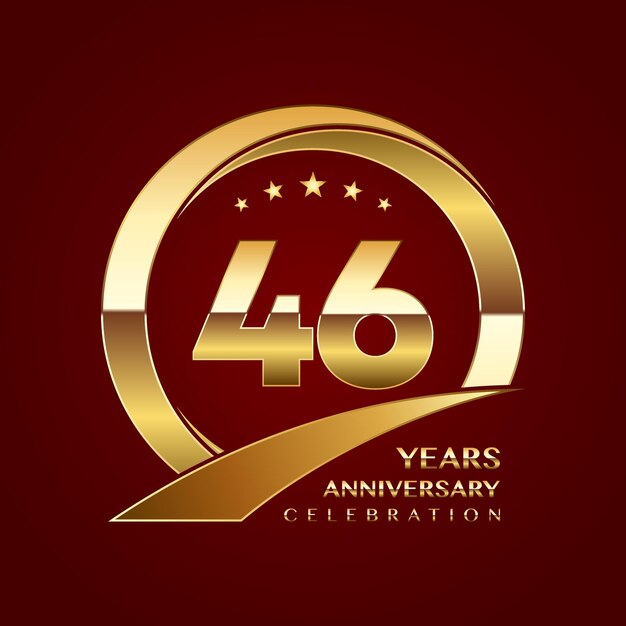 Vector 46th anniversary template design with a shiny gold ring style