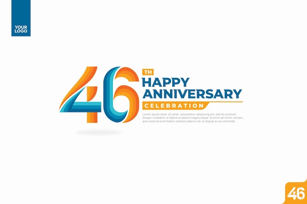 46th happy anniversary celebration with orange and turquoise gradations on white background