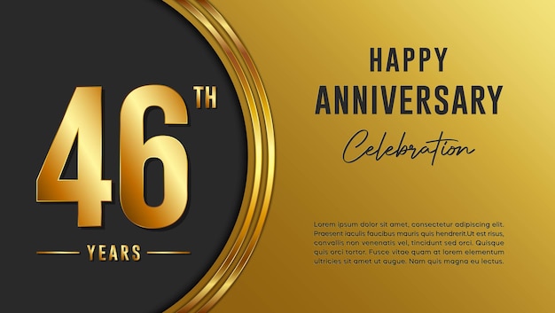 46th year anniversary template design with golden texture Golden number vector