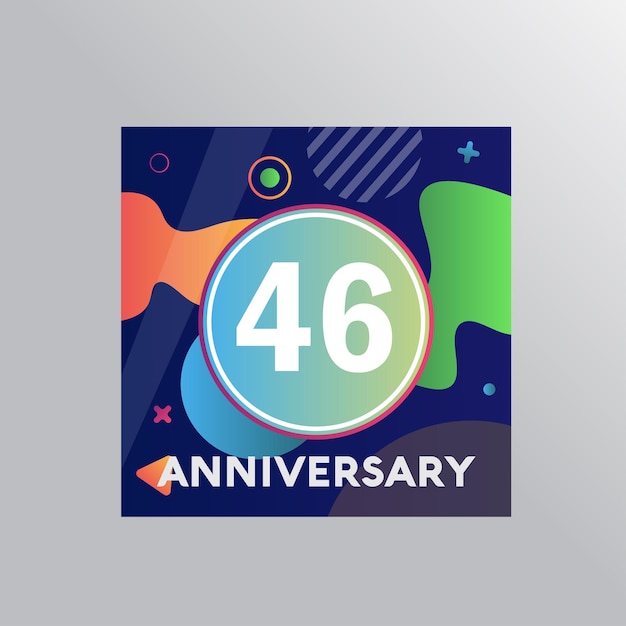46周年記念ロゴ、カラフルな背景を持つベクターデザインの誕生日のお祝い