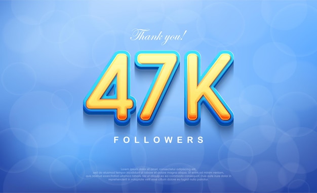 Vettore numero 47k per ringraziare i follower unico sfondo blu bokeh