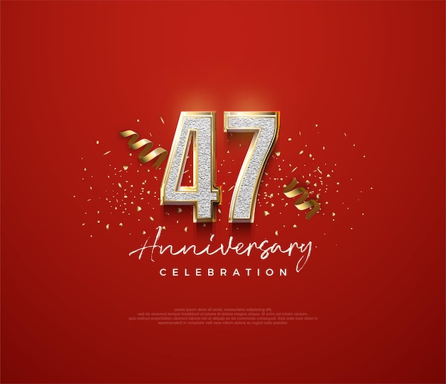 47th anniversary celebration with shiny gold numbers on a black background Premium vector background for greeting and celebration