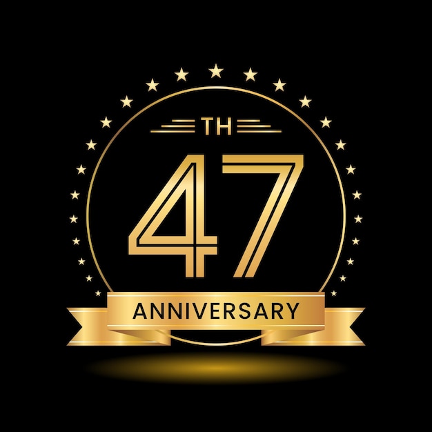 47th Anniversary logo design Golden number concept design Line Art style Logo Vector Template