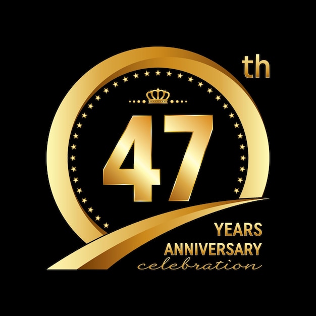 Дизайн логотипа 47-й годовщины с золотым кольцом для празднования годовщины, приглашение на свадьбу, поздравительную открытку, баннер, плакат, флаер, брошюру, векторный шаблон логотипа