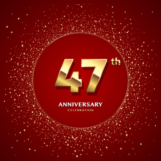 47th anniversary logo with gold numbers and glitter isolated on a red background
