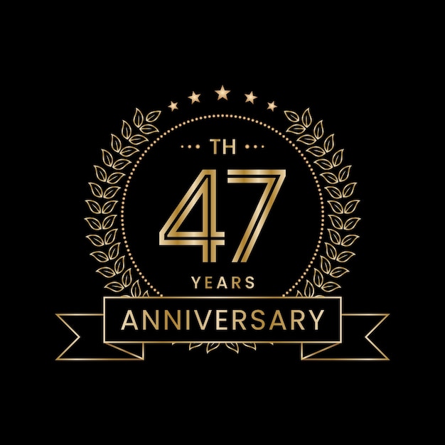Логотип 47-летия с золотым лавровым венком Line Art Vector design