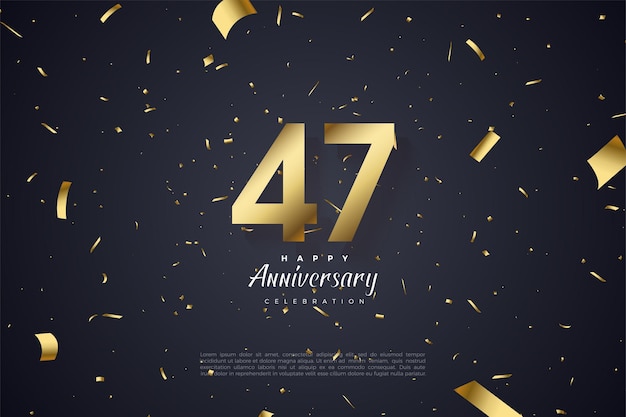 47° anniversario con illustrazioni di numeri e lamine d'oro sparse