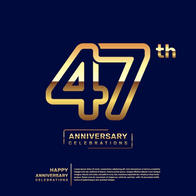 47th year anniversary logo design with a double line concept in gold color