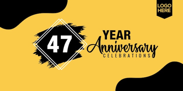 47th years anniversary celebration design with black brush and yellow color vector design