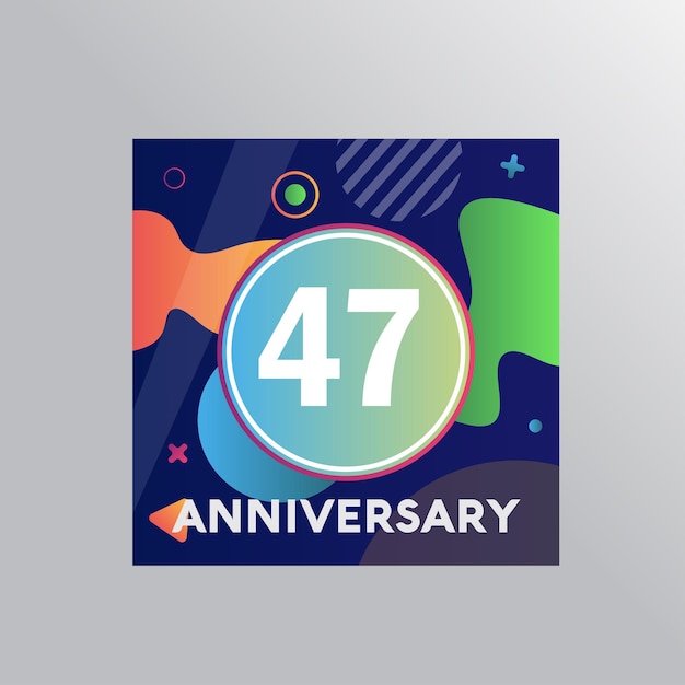 47주년 기념 로고, 화려한 배경이 있는 벡터 디자인 생일 축하