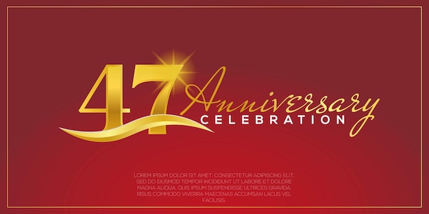 47th years anniversary, vector design for anniversary celebration with gold and red colour.