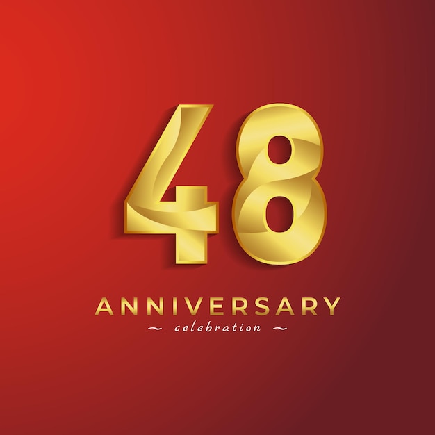 48-jarig jubileumfeest met gouden glanzende kleur voor viering geïsoleerd op rode achtergrond