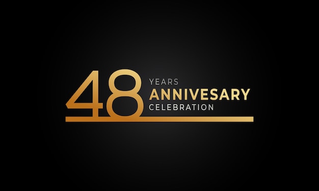 48 year anniversary celebration with single line golden and silver color isolated on dark background