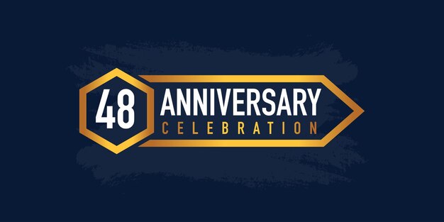 48 Years Anniversary celebration logotype colored with gold color and isolated on blue background