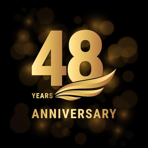 48-летний юбилейный логотип Шаблон дизайна с золотым цветом для плакатов, баннеров, брошюр, журналов, веб-буклетов, приглашений или поздравительных открыток Векторная иллюстрация