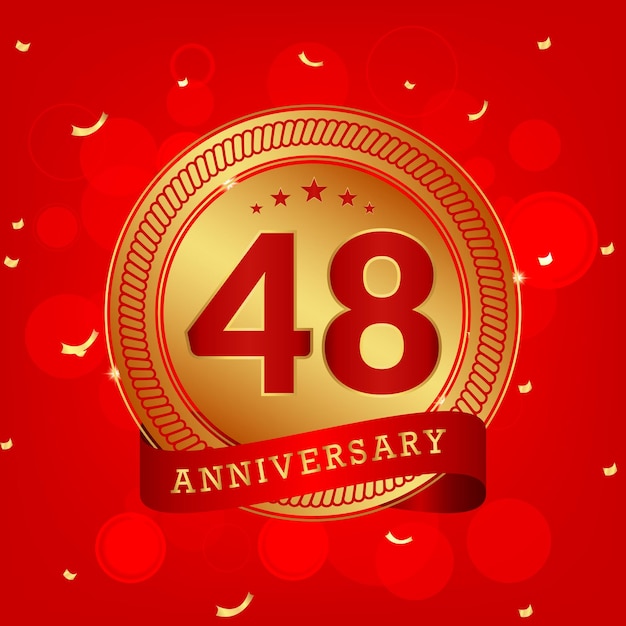 48 years anniversary with golden number and red background