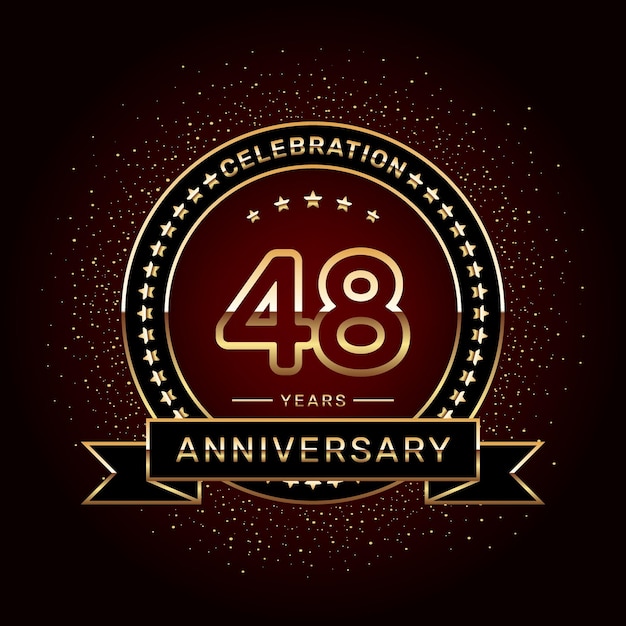 Vector 48th anniversary celebration logo design with a golden ring and ribbon vector template