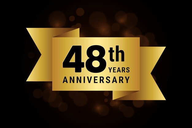 48th anniversary celebration template design with gold ribbon Logo vector illustration