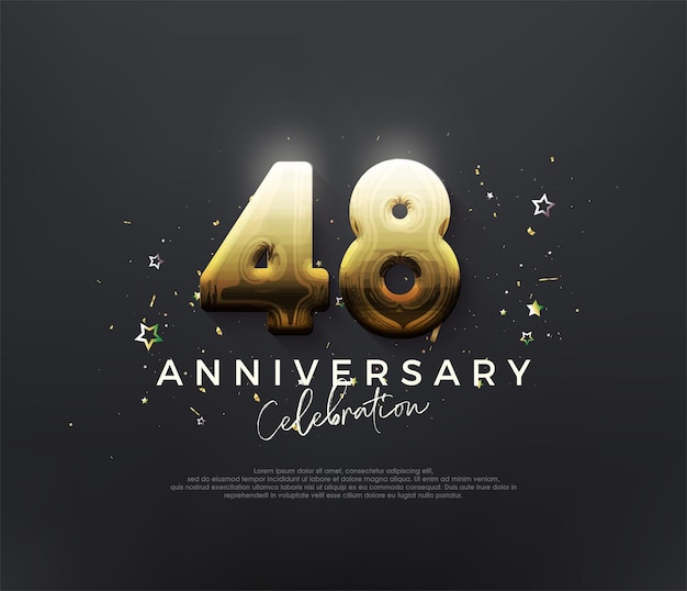 48th anniversary celebration with shiny gold numbers on a black background Premium vector background for greeting and celebration