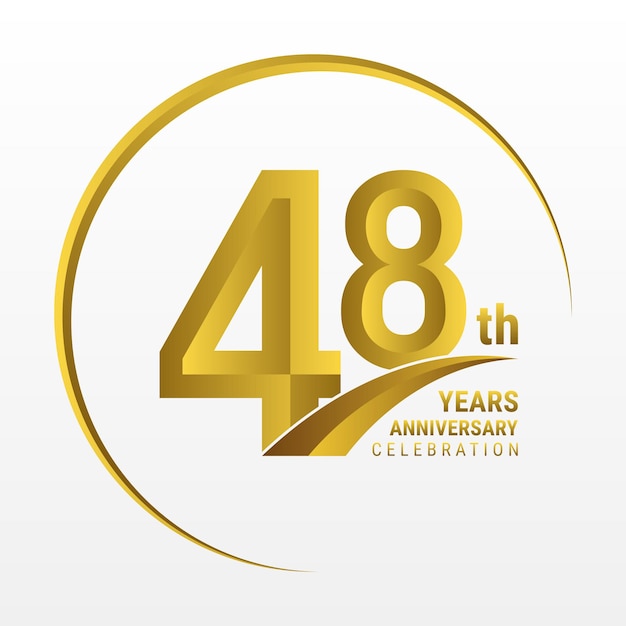 48th Anniversary Logo design with golden color and ring Logo Vector Template