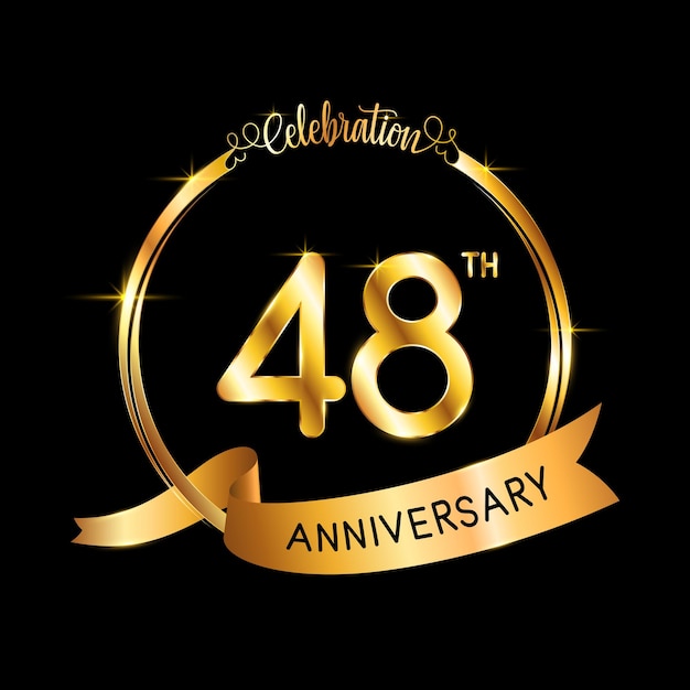 Дизайн шаблона 48-й годовщины с лентой золотого цвета и векторным шаблоном логотипа кольца