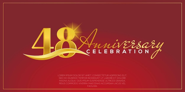 48년 기념일, 금색과 붉은 색으로 기념일 축하를 위한 벡터 디자인.