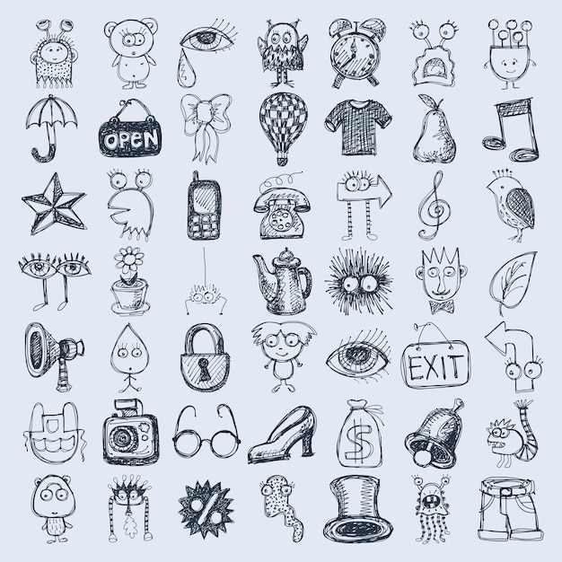 49 hand drawing doodle icon set