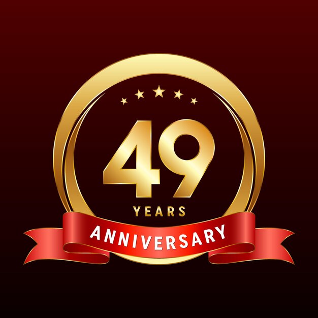 49th Anniversary logo design with golden ring and red ribbon Logo Vector Template Illustration