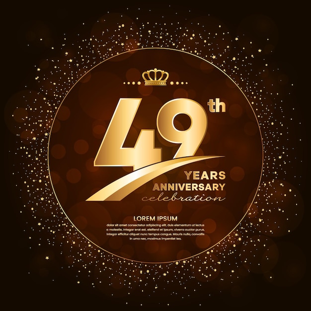 グラデーションの背景に金色の数字と輝きを持つ 49 周年記念ロゴ