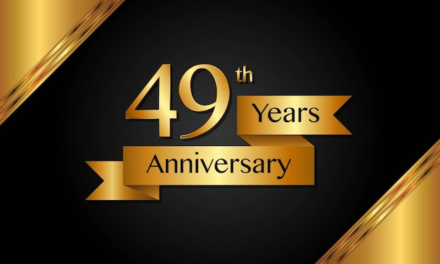 49th Anniversary template design with golden ribbon Vector template illustration