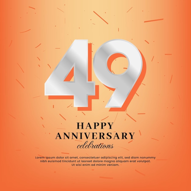 Векторный шаблон 49-летия с белым номером и конфетти на оранжевом фоне