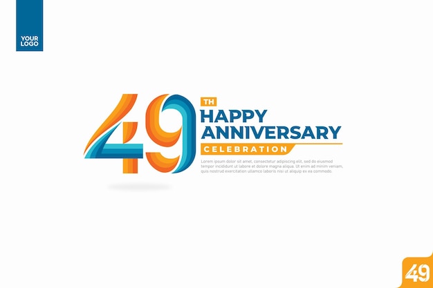 49th happy anniversary celebration with orange and turquoise gradations on white background