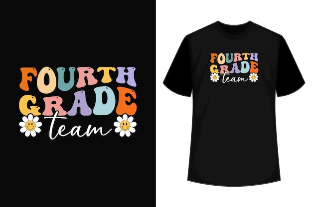 4e klas team retro groovy vrouwen gelukkige eerste schooldag T-shirt