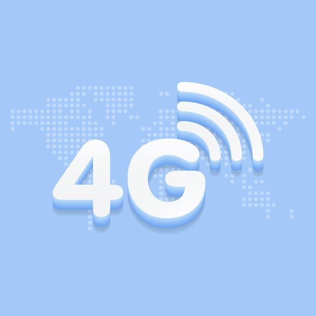 4g быстрый интернет 3d знак в синем фоне и пунктирная карта мира векторные иллюстрации.