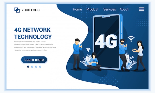 Vettore concetto di tecnologia di rete 4g, servizio di telecomunicazione di sistemi internet, persone che utilizzano la connessione wireless ad alta velocità 4g.