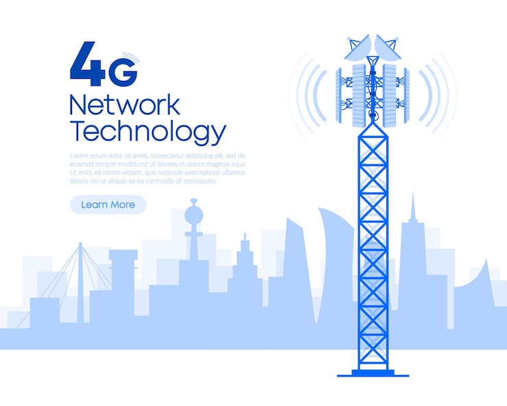 Vector フラットなデザインの 4 g ネットワーク技術 ワイヤレス移動通信サービスの概念