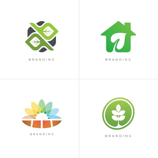 4in1 bundle - nature and wellness vector logo set