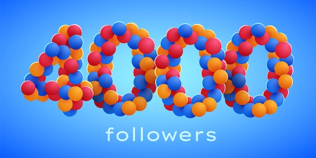 4k of 4000 volgers bedankt met kleurrijke ballonnen Sociaal netwerk vrienden volgers Vieren van abonnees of volgers en vind-ik-leuks