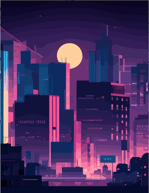 A 4k resolution flat illustration inspired by cityscapes at night vibe