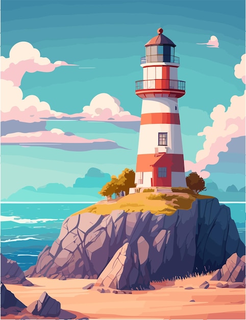 Vector a 4k resolution flat illustration of landscape of lighthouse