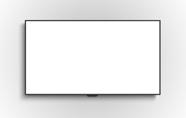 4K TV flat screen lcd or oled plasma realistic illustration White blank monitor mockup wide flatscreen monitor hanging on the wall