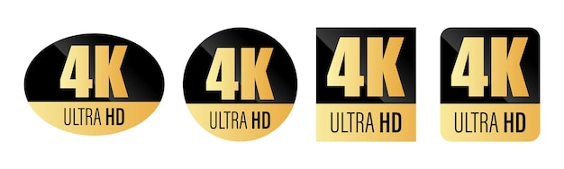 Значок 4k ultra hd. векторный символ 4k стандарта разрешения дисплея монитора высокой четкости. золото