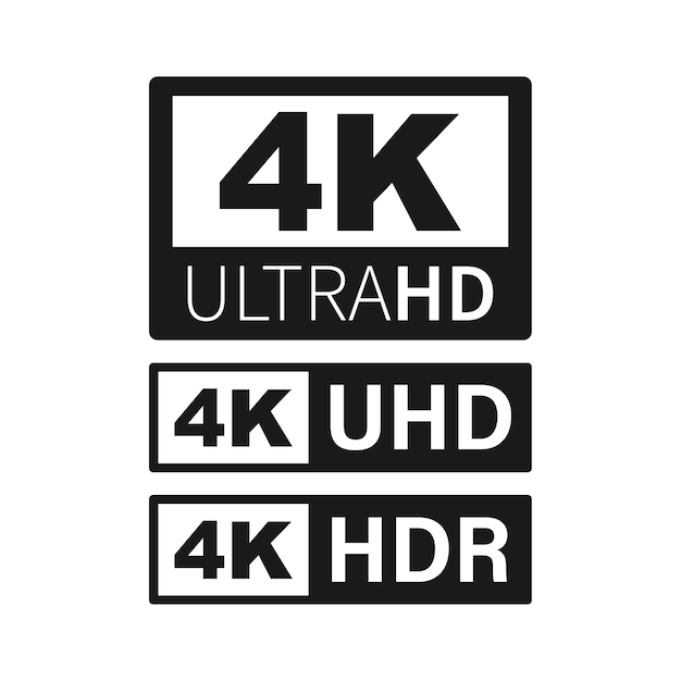 4K UltraHDラベル。ハイテク。 LEDテレビディスプレイ。ベクトルイラスト