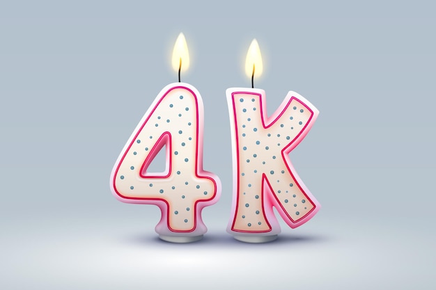 4k volgelingen van online gebruikers felicitatie kaarsen in de vorm van getallen Vector