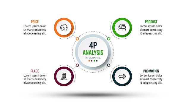 Vector 4p analysis business or marketing diagram infographic template.